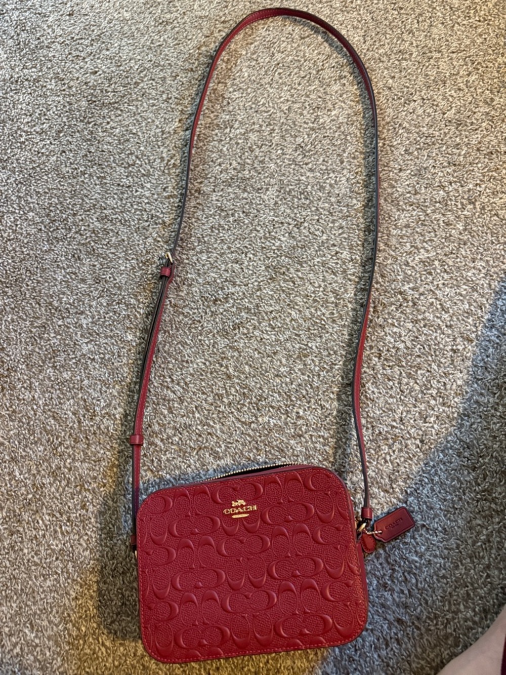 Coach Red Embossed Signature Crossbody Bag